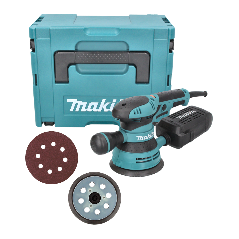 Makita BO 5041 J ponceuse excentrique 300 W 125 mm + plateau de ponçage + 10x papier de verre grain 80 + Makpac