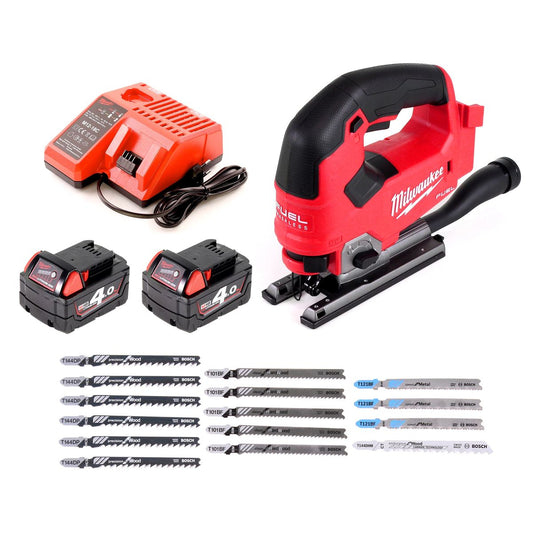 Scie sauteuse Milwaukee M18 FJS-402 C 18V brushless + 2x batteries 4,0Ah + chargeur + 16x lame de scie sauteuse