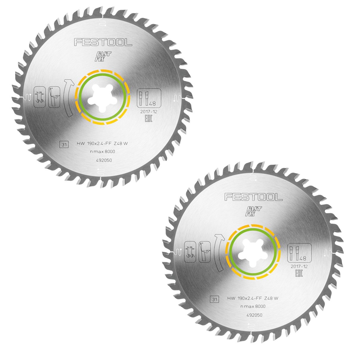 Festool 2x Feinzahn Kreissägeblatt HW 190 x 2,4 mm xFF W48 190 mm 48 Zähne FastFix ( 2x 492050 ) - Toolbrothers
