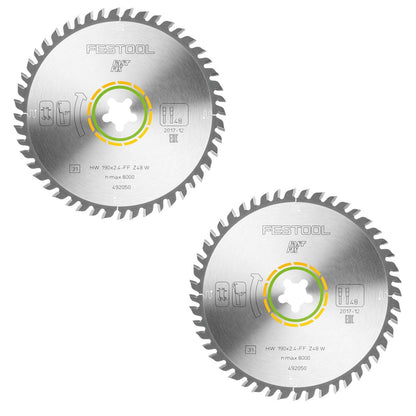 Festool 2x Feinzahn Kreissägeblatt HW 190 x 2,4 mm xFF W48 190 mm 48 Zähne FastFix ( 2x 492050 ) - Toolbrothers