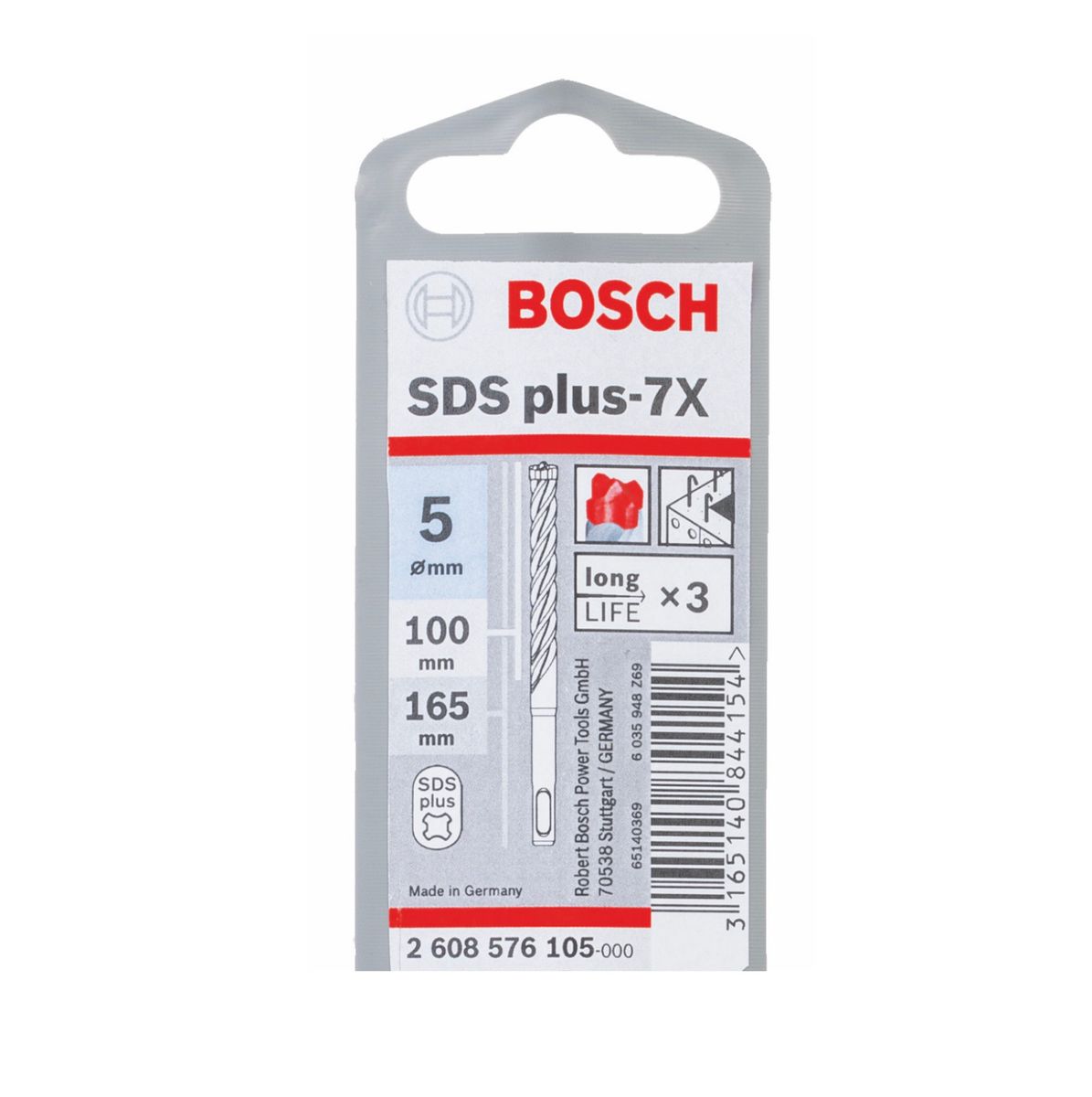 Bosch SDS-plus 7X Foret en carbure 5x100x165mm, certifié PGM ( 2608576105 )