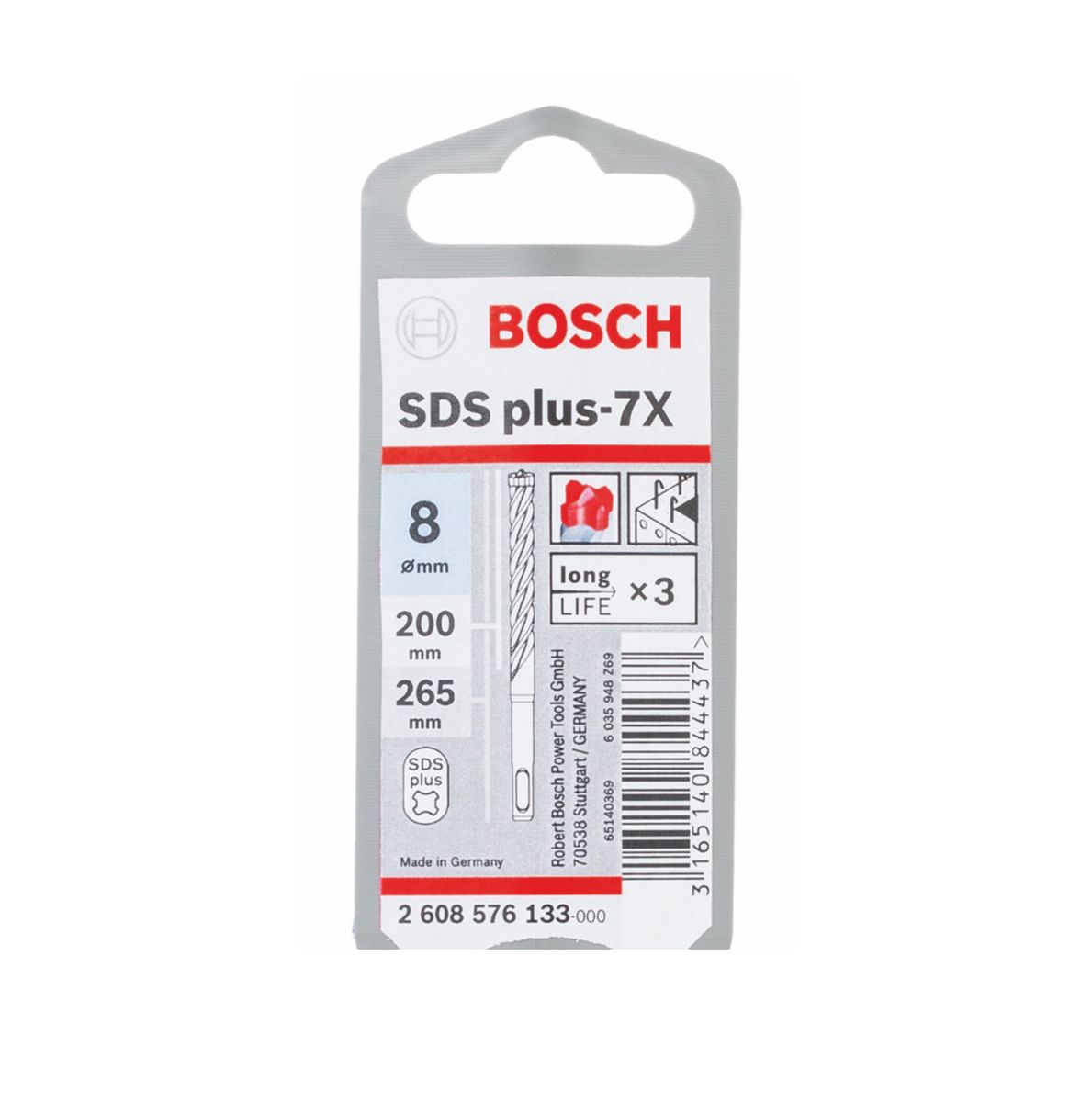 Bosch SDS-plus 7X Foret en carbure 8x200x265mm, certifié PGM (2608576133)