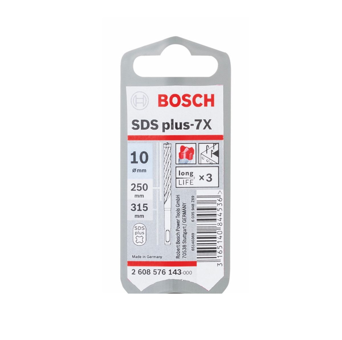 Bosch SDS-plus 7X Foret en carbure 10x250x315 mm, certifié PGM (2608576143 )