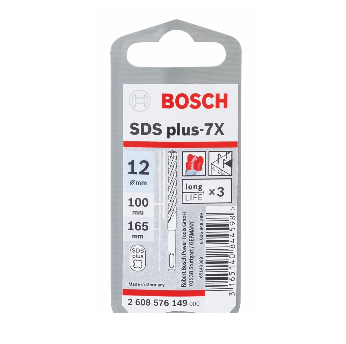 Bosch SDS-plus 7X Foret en carbure 12x100x165mm, certifié PGM (2608576149)