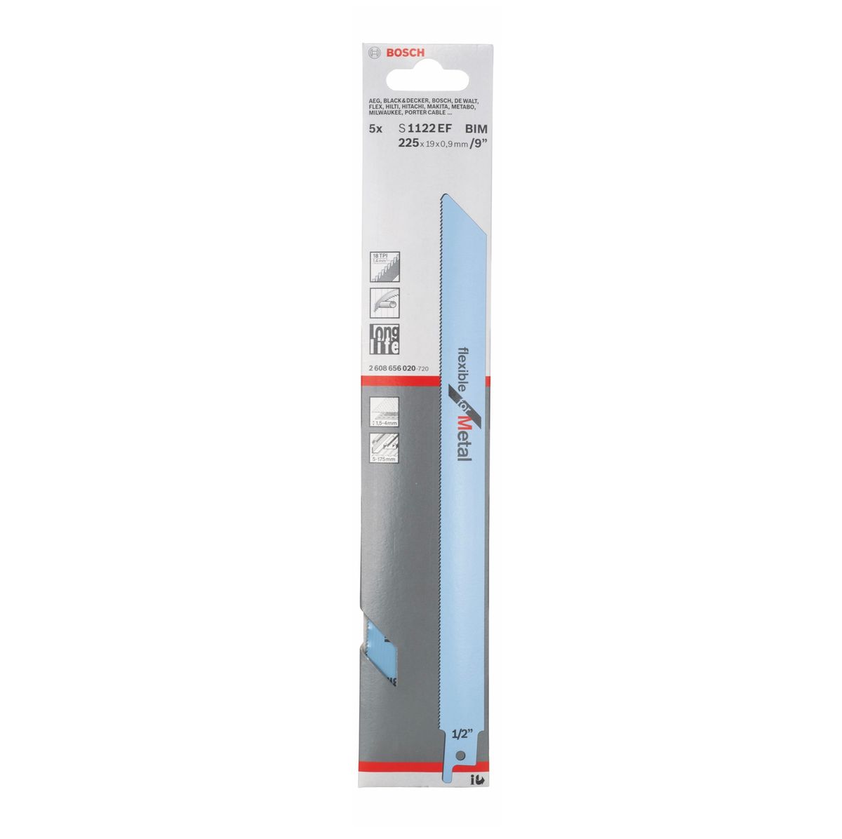 Bosch S 1122 EF Lame de scie sabre Flexible for Metal 18 tpi 225x19x0,9mm - longue durée de vie, 5 pcs. (2608656020)