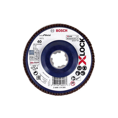 Bosch 10x Fächerschleifscheibe X571 X-LOCK Best for Metal 125x22,23mm K40 ( 10x 2608619209 ) gerade Ausführung - Toolbrothers