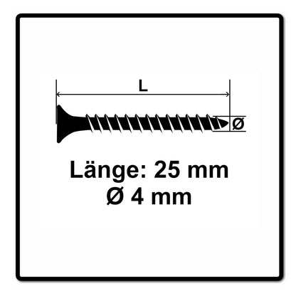 Fischer Power-Fast II FPF II Vis à bois aggloméré 4,0x25mm,Tête fraisée, Empreinte Torx ,Filetage partiel, Zingué blanc, Bleu passivé - 1000 pcs. (670624)