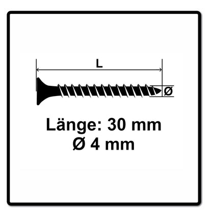 Vis pour panneaux d'aggloméré Fischer Power-Fast II FPF II 4,0x30 mm 1000 pièces (670154) tête fraisée avec filetage complet Torx, galvanisées, passivée bleue