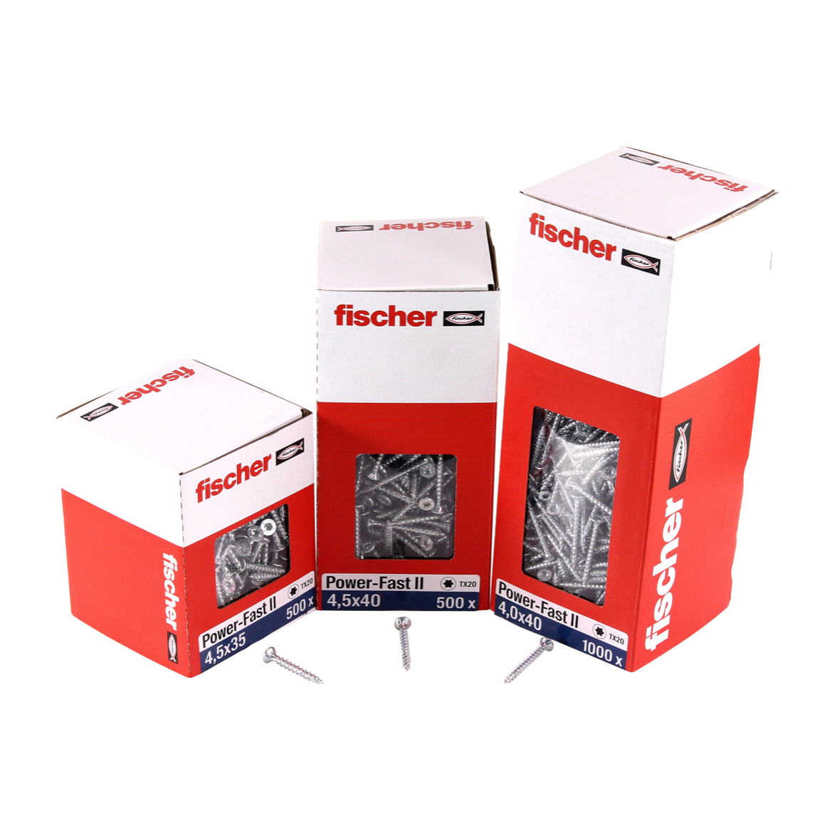 Fischer Power-Fast II FPF II Vis pour panneaux de particules, 4,0x45 mm - tête fraisée, empreinte TX, zingué blanc, filetage total, passivé bleu - 200 pcs (670160)