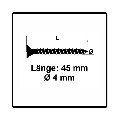 Fischer Power-Fast II FPF II Spanplattenschraube 4,0x45 mm 500 Stück ( 670161 ) Senkkopf mit Torx Vollgewinde galvanisch verzinkt, blau passiviert