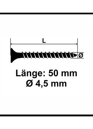 Fischer Power-Fast II FPF II Vis à bois aggloméré 4,5x50mm, Tête fraisée, Torx, Filetage total, Zingué et passivé bleu, 500 pcs. (670265)