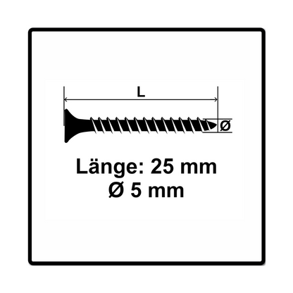 Fischer Power-Fast II FPF II Spanplattenschraube 5,0x25 mm 200 Stück ( 670349 ) Senkkopf mit Torx Vollgewinde galvanisch verzinkt, blau passiviert