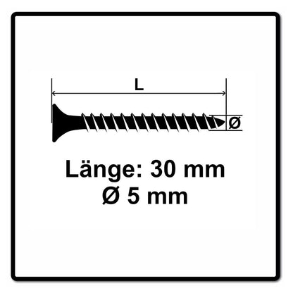 Fischer Power-Fast II FPF II Spanplattenschraube 5,0x30 mm 200 Stück ( 670350 ) Senkkopf mit Torx Vollgewinde galvanisch verzinkt, blau passiviert