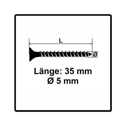 Fischer Power-Fast II FPF II Vis à bois aggloméré 5,0x35mm, 500 pcs. Tête fraisée avec empreinte Torx, filetage total, zingué et passivé bleu (670353)