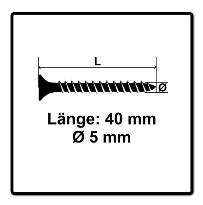 Fischer Power-Fast II FPF II Vis à bois aggloméré 5,0x40mm - 200 pcs. tête fraisée avec empreinte Torx, filetage total, zingué et passivé bleu (670354)