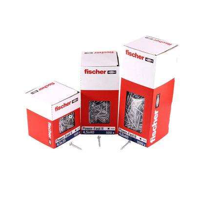 Fischer Power-Fast II FPF II Vis à bois aggloméré 5,0x50mm - 500 pcs. Tête fraisée avec empreinte Torx, filetage total, zingué et passivé bleu (670359)