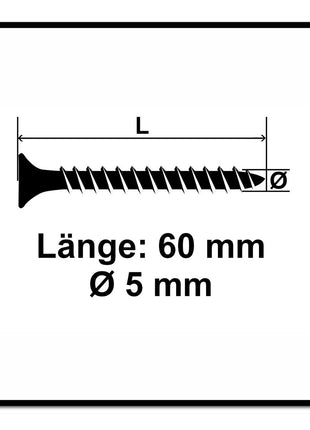 Fischer Vis pour panneaux de particules Power-Fast II FPF II 5.0x60 mm - 500 pièces (670361) tête fraisée + Filetage complet Torx, galvanisée, passivée bleue