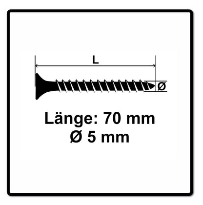 Fischer Vis pour panneaux de particules Power-Fast II FPF II 5.0x70 mm - 200 pièces (670363) tête fraisée + Filetage complet Torx, galvanisée, passivée bleue