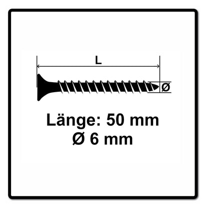 Fischer Vis pour panneaux de particules Power-Fast II FPF II 6.0x50 mm - 100 pièces (670452) tête fraisée + Filetage complet Torx, galvanisée, passivée bleue