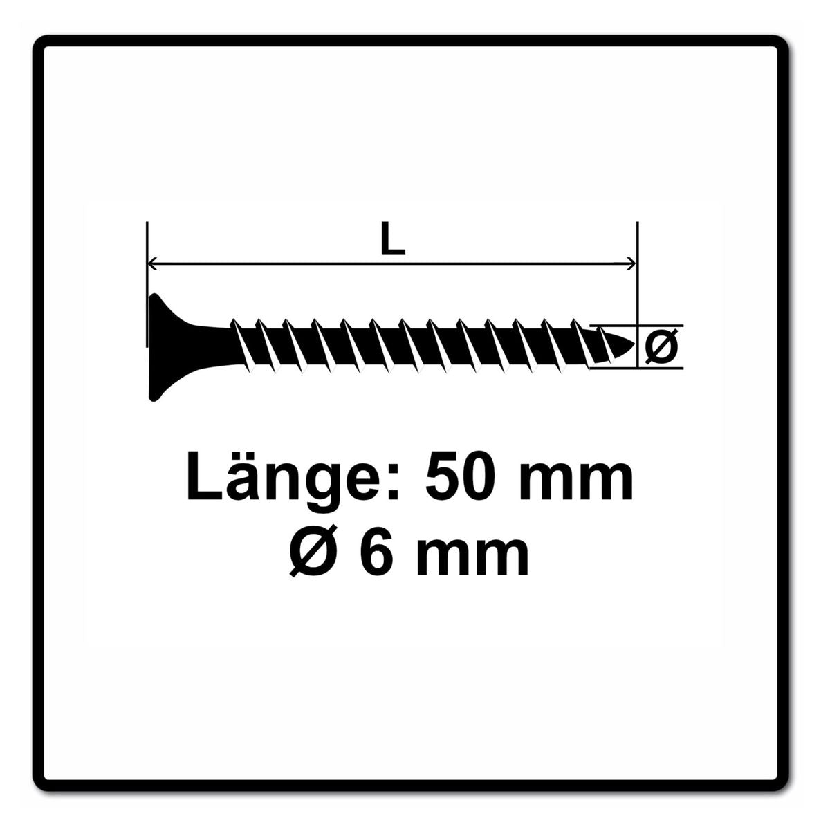 Fischer Power-Fast II FPF II Spanplattenschraube 6,0x50 mm 400 Stück ( 670454 ) Senkkopf mit Torx Vollgewinde galvanisch verzinkt, blau passiviert