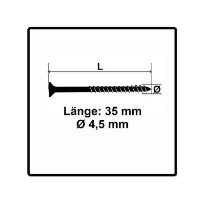 Fischer Power-Fast II FPF II Vis à bois aggloméré 4,5x35mm,Tête fraisée, Torx, Filetage total, Zingué blanc, Passivé bleu, 200pcs. (670266)