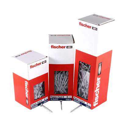 Fischer Power-Fast II FPF II Vis à bois aggloméré 4,5x35mm,Tête fraisée, Torx, Filetage total, Zingué blanc, Passivé bleu, 200pcs. (670266)