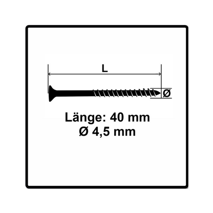 Fischer Power-Fast II FPF II Vis à bois aggloméré 4,5x40mm,Tête fraisée, Torx , Filetage partiel, Zingué blanc, Passivé bleu, 200 pcs. (670268)