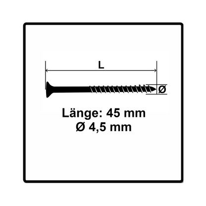 Fischer Power-Fast II FPF II Vis à bois aggloméré 4,5x45mm,Tête fraisée, Torx, Filetage partiel, Zingué blanc, Passivé bleu, 200  pcs. (670270)