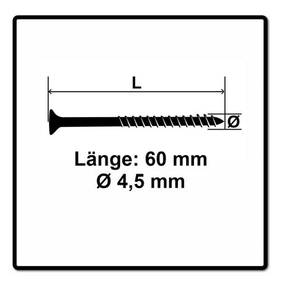 Fischer Power-Fast II FPF II Vis à bois aggloméré 4,5x60mm, Tête fraisée, Torx, Filetage partiel, Zingué et passivé bleu, 100 pcs. (670274)