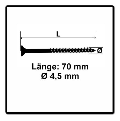 Fischer Power-Fast II FPF II Vis à bois aggloméré 4,5x70mm, Tête fraisée, Torx, Filetage partiel, Zingué et passivé bleu, 100 pcs. (670276)