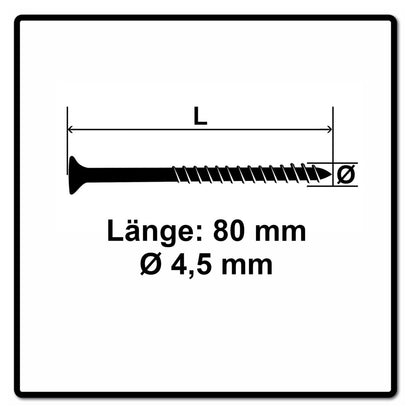 Fischer Power-Fast II FPF II Vis à bois aggloméré 4,5x80mm, Tête fraisée, Torx, Filetage partiel, Zingué et passivé bleu, 100 pcs. (670278)