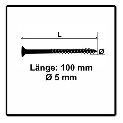 Fischer Power-Fast II FPF II Vis à bois aggloméré 5,0x100mm, Tête fraisée, Torx, Filetage partiel, Zingué et passivé bleu, 200 pcs. (670365)