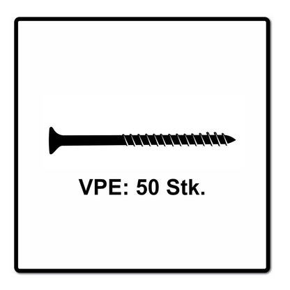 Fischer Power-Fast II FPF II Spanplattenschraube 5,0x100 mm 50 Stück ( 670672 ) Senkkopf mit Torx Teilgewinde galvanisch verzinkt, blau passiviert