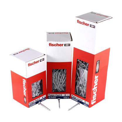 Fischer Power-Fast II FPF II Vis à bois aggloméré 5,0x120mm, 200 pcs., tête fraisée, empreinte Torx, filetage partiel, zingué et passivé bleu (670369)