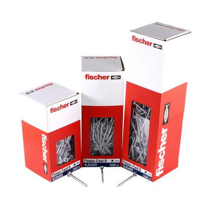 Fischer Power-Fast II FPF II Vis à bois aggloméré 5.0x40mm, 500 pcs. Tête fraisée avec empreinte Torx, Filetage partiel, zingué et passivé bleu (670373)