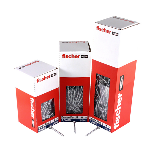 Fischer Power-Fast II FPF II Vis à bois aggloméré 5.0x40mm, 500 pcs. Tête fraisée avec empreinte Torx, Filetage partiel, zingué et passivé bleu (670373)