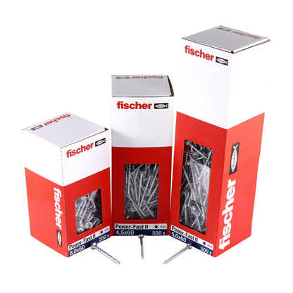 Fischer Power-Fast II FPF II Vis à bois aggloméré 5,0x45mm, 500 pcs. Tête fraisée avec empreinte Torx, filetage partiel, zingué et passivé bleu (670375)