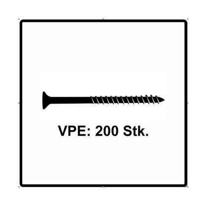 Fischer Power-Fast II FPF II Vis à bois aggloméré 5,0x50mm, 200 pcs. Tête fraisée avec empreinte Torx, filetage partiel, zingué et passivé bleu (670376)