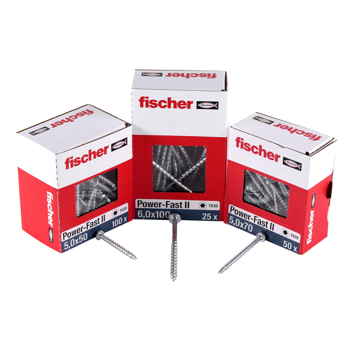 Fischer Power-Fast II FPF II Vis à bois aggloméré 6,0x100 mm, 25 pcs., tête fraisée, empreinte Torx, filetage total, zingué et passivé bleu  ( 670458 )