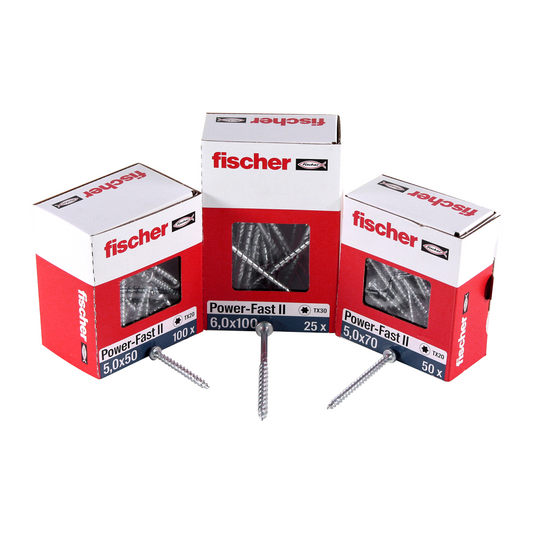 Fischer Power-Fast II FPF II Spanplattenschraube 6,0x120 mm 100 Stück ( 670460 ) Senkkopf mit Torx Teilgewinde galvanisch verzinkt, blau passiviert