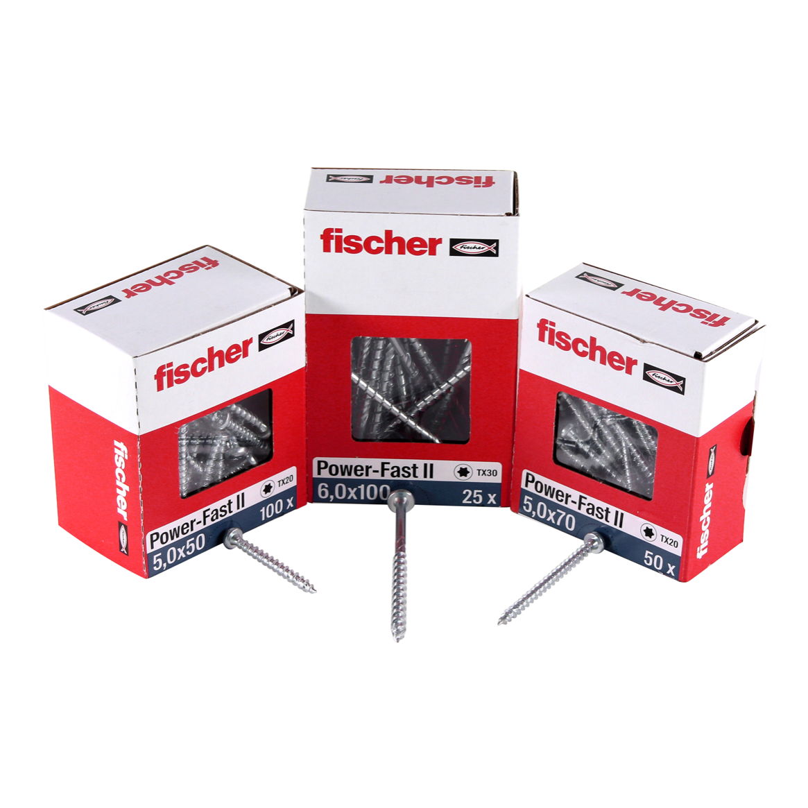 Fischer Power-Fast II FPF II Vis à bois aggloméré 6,0x130mm, Tête fraisée, Empreinte Torx ,Filetage partiel, Zingué blanc, Bleu passivé - 100 pcs. (670461)