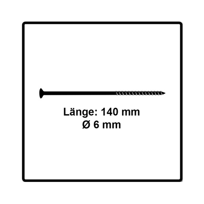 Fischer Power-Fast II FPF II Vis à bois aggloméré 6,0x140mm, Tête fraisée, Empreinte Torx ,Filetage partiel, Zingué blanc, Bleu passivé - 100 pcs. (670462)