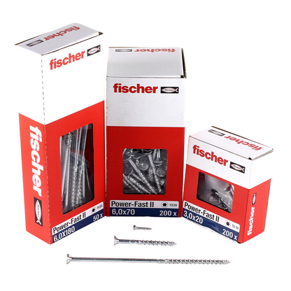 Fischer Power-Fast II FPF II Vis à bois aggloméré 6,0x150mm, Tête fraisée, Empreinte Torx ,Filetage partiel, Zingué blanc, Bleu passivé - 50 pcs. (670693)