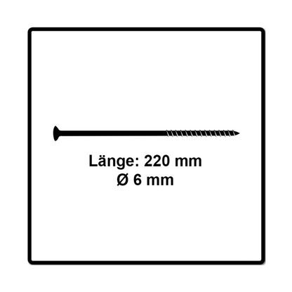 Fischer Power-Fast II FPF II Spanplattenschraube 6,0x220 mm 50 Stück ( 670467 ) Senkkopf mit Torx Teilgewinde galvanisch verzinkt, blau passiviert