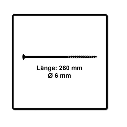 Fischer Power-Fast II FPF II Spanplattenschraube 6,0x260 mm 25 Stück ( 670470 ) Senkkopf mit Torx Teilgewinde galvanisch verzinkt, blau passiviert