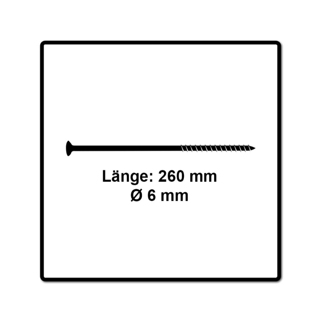 Fischer Power-Fast II FPF II Vis à bois aggloméré 6,0x260 mm, 50 pcs., tête fraisée, empreinte Torx, filetage partiel, zingué et passivé bleu( 670471 )