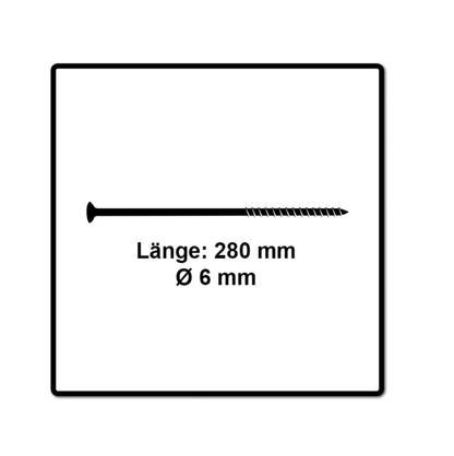 Fischer Power-Fast II FPF II Vis à bois aggloméré 6,0x280 mm - Tête fraisée à empreinte TORX - Filetage partiel - Zingué blanc - Bleu Passivé, 25 pcs. ( 670472 )