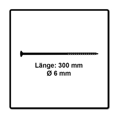 Fischer Power-Fast II FPF II Vis à bois aggloméré 6,0x300 mm, Tête fraisée avec étoile intérieure TX - Filetage partiel galvanisé - Bleu passivé, 50 pcs. ( 670475 )