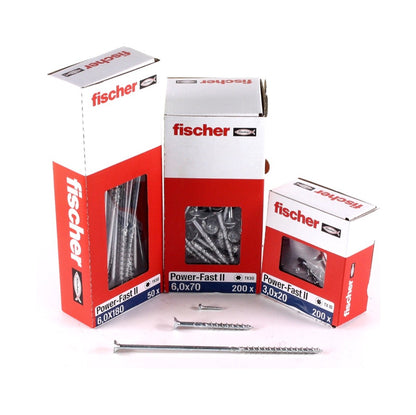 Fischer Power-Fast II FPF II Vis à bois aggloméré 6,0 x 40 mm, 200 pcs. Tête fraisée avec Torx, filetage partiel zingué, bleu passivé (670476)