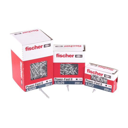 Fischer Power-Fast II FPF II Vis à bois aggloméré 3,0x25mm,Tête ronde, Torx , Filetage partiel, Zingué blanc, Passivé bleu, 200pcs. (670059)